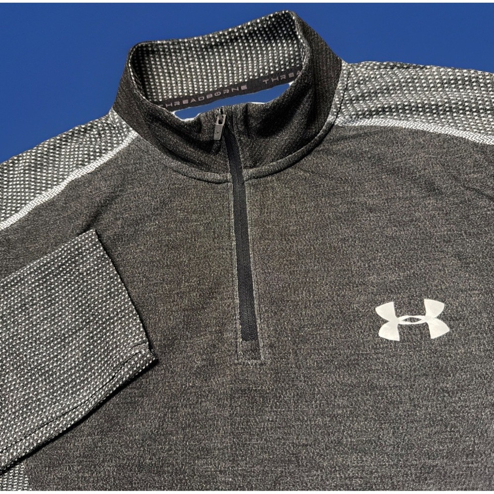 Under Armour Threadborne 1/4 Zip Shirt Mens Grey‎ HeatGear Long Sleeve Size L